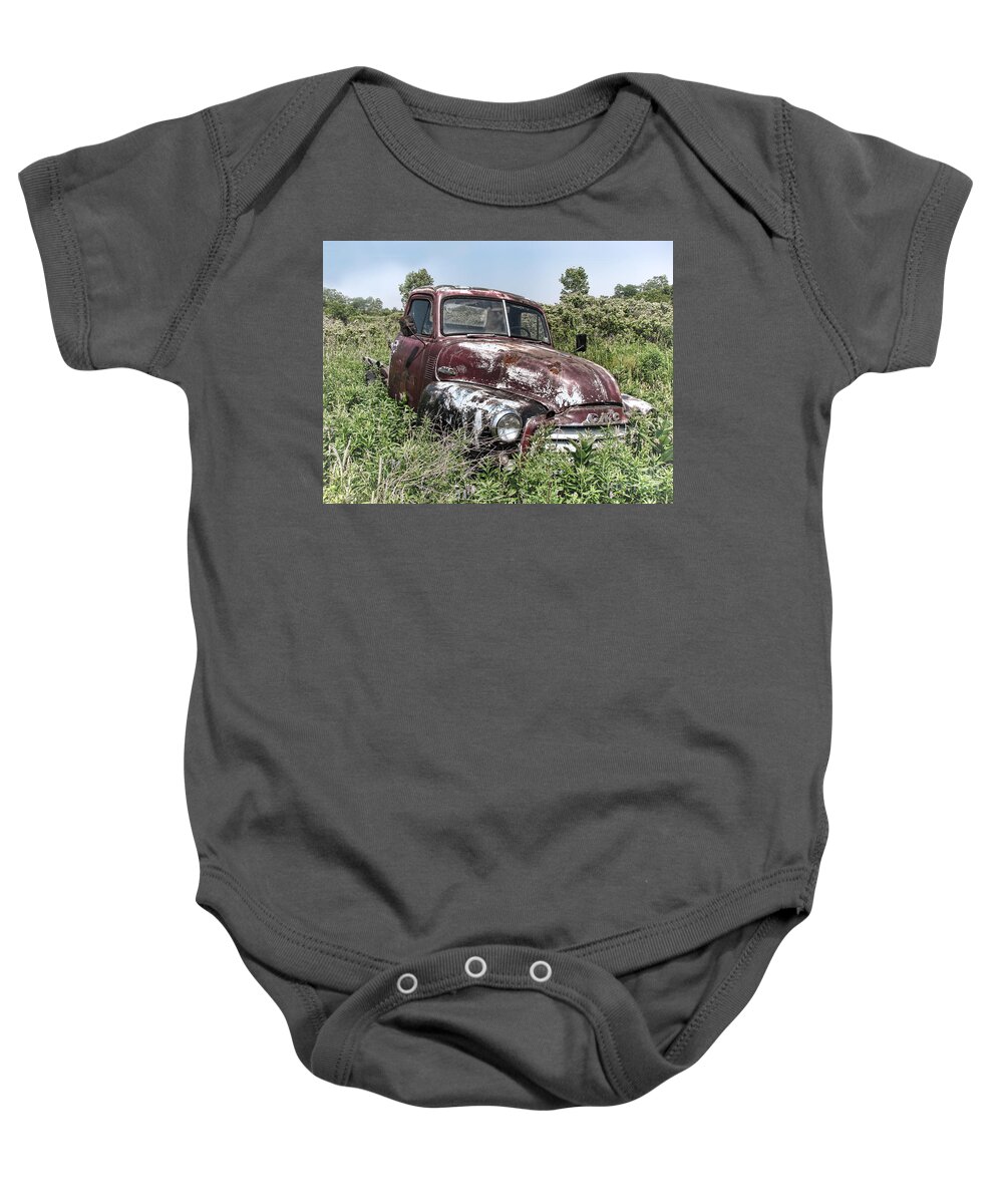 Gmc Baby Onesie featuring the photograph Old GMC Truck by Olivier Le Queinec