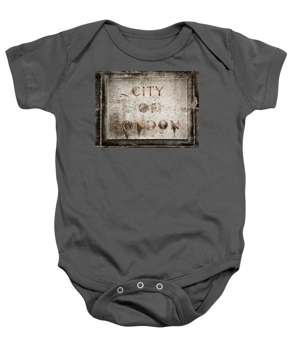 London Baby Onesie featuring the photograph Old grunge stone board with City of London text by Michal Bednarek