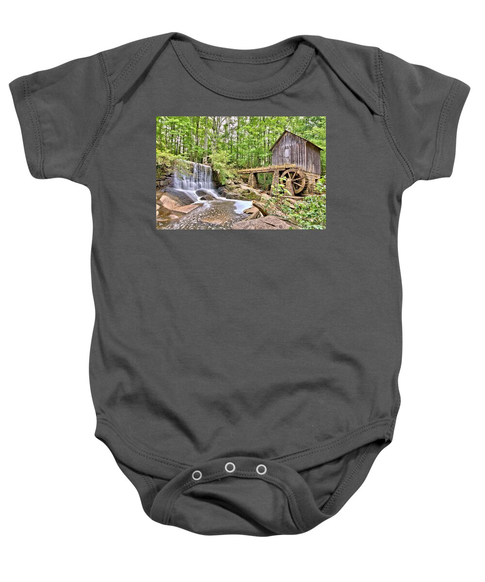 8650 Baby Onesie featuring the photograph Old Lefler Grist Mill by Gordon Elwell