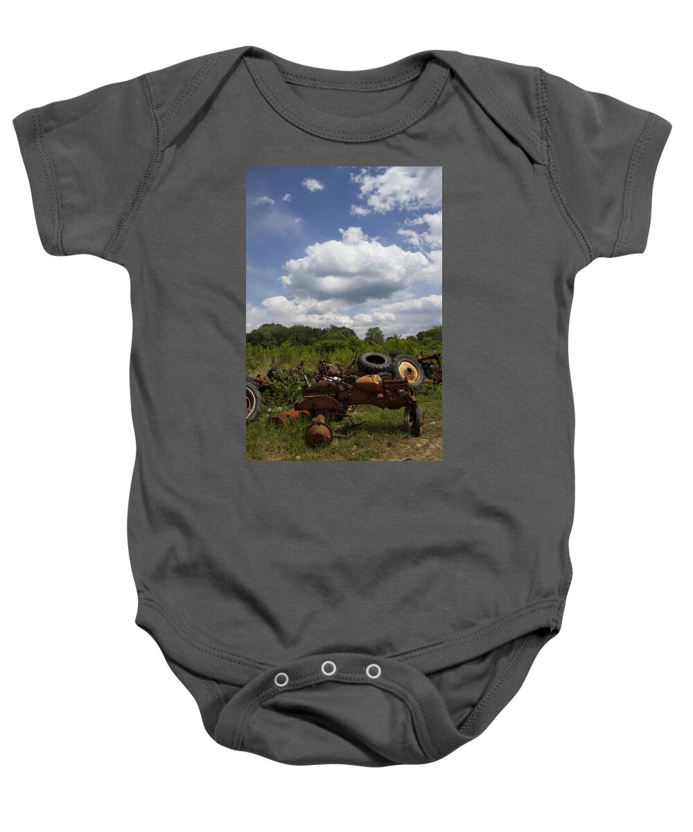 Tractors Baby Onesie featuring the photograph Old Tractor Junkyard by Kathy Clark