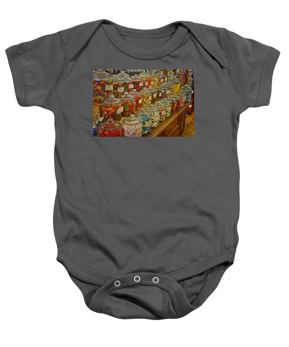 Old Village Mercantile Baby Onesie featuring the photograph Old Village Mercantile Caledonia MO Candy Jars DSC04014 by Greg Kluempers