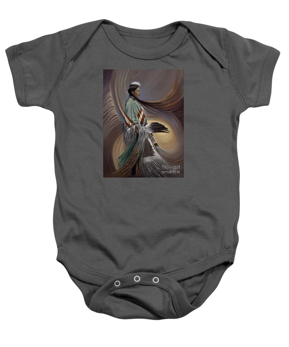 Native-american Baby Onesie featuring the painting On Sacred Ground Series I by Ricardo Chavez-Mendez