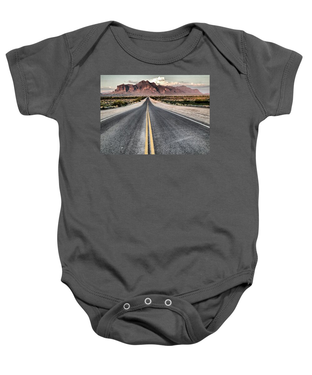 Roads Baby Onesie featuring the photograph On the Arizona Road by Tam Ryan