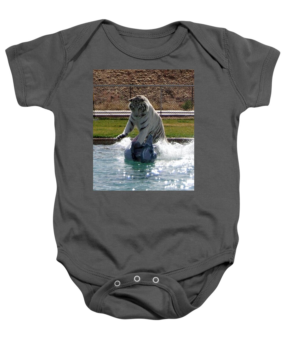 White Tiger Baby Onesie featuring the photograph Out of Africa Tiger Splash 1 by Phyllis Spoor