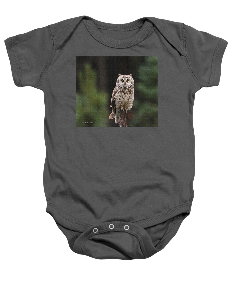 Owl Baby Onesie featuring the photograph Owl In The Forest Visits by Tom Janca