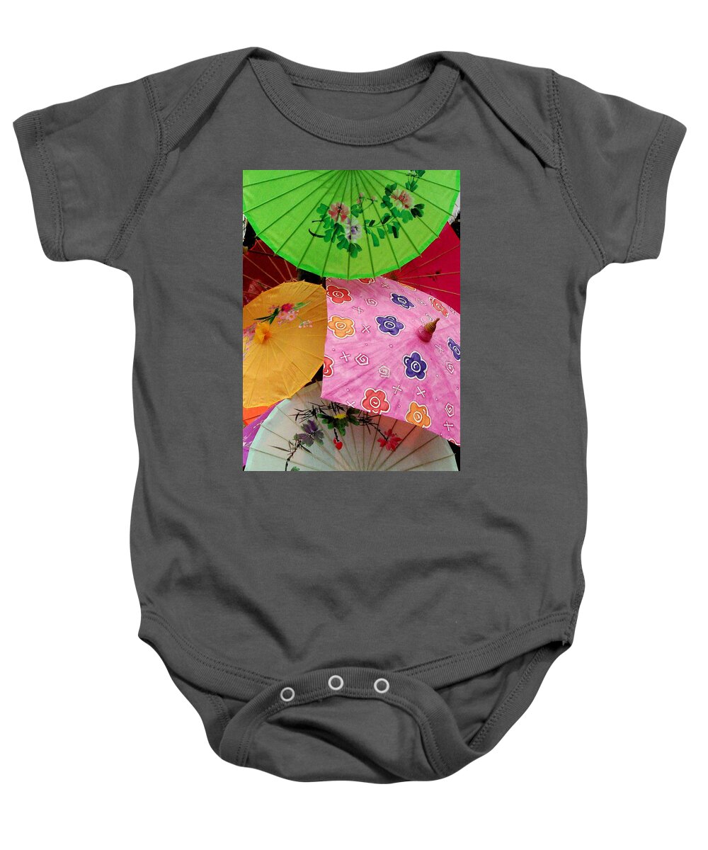 Abstract Baby Onesie featuring the photograph Parasols 2 by Rodney Lee Williams