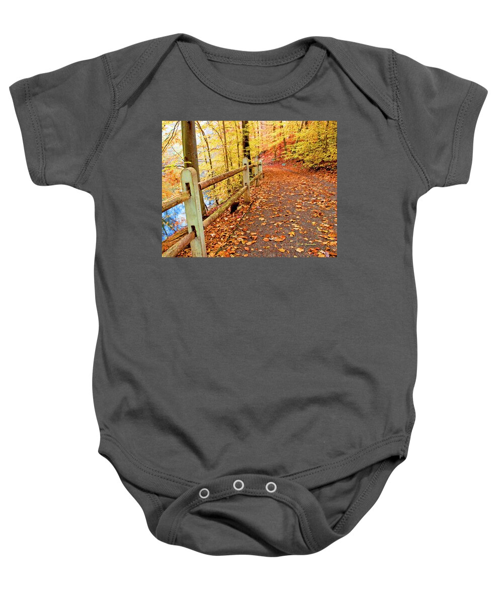 Pennypack Park Baby Onesie featuring the photograph Pennypack Trail Philadelphia Fall by A Macarthur Gurmankin