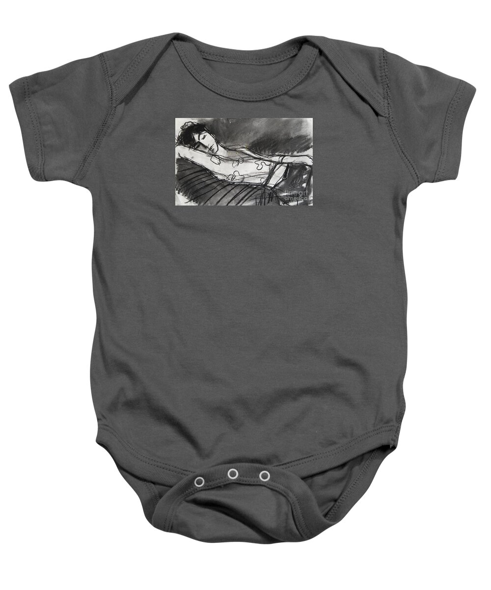 Live Model Study Baby Onesie featuring the drawing Pia #5 - figure series by Mona Edulesco