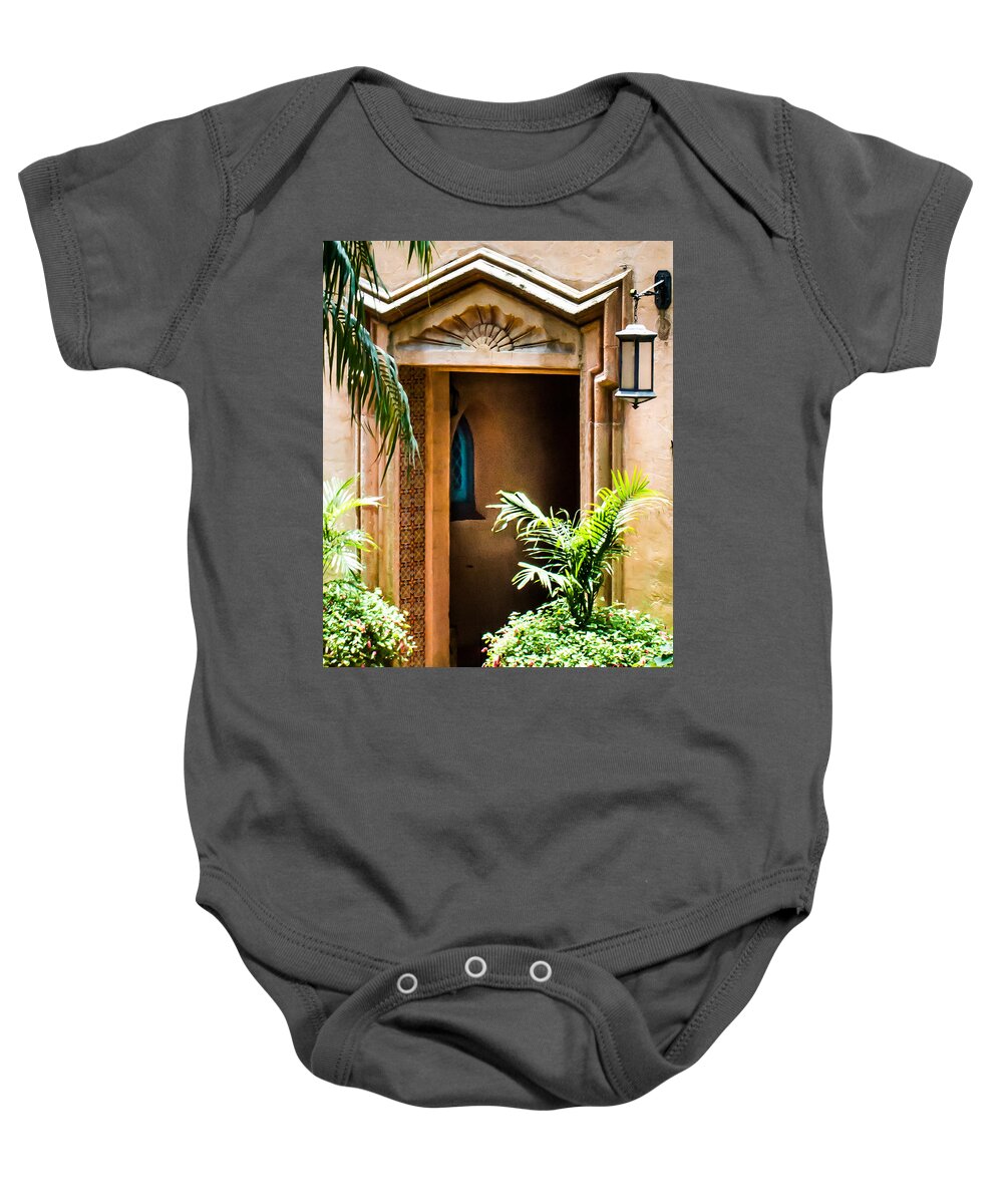 Susan Molnar Baby Onesie featuring the photograph Pinewood Estate Entrance by Susan Molnar