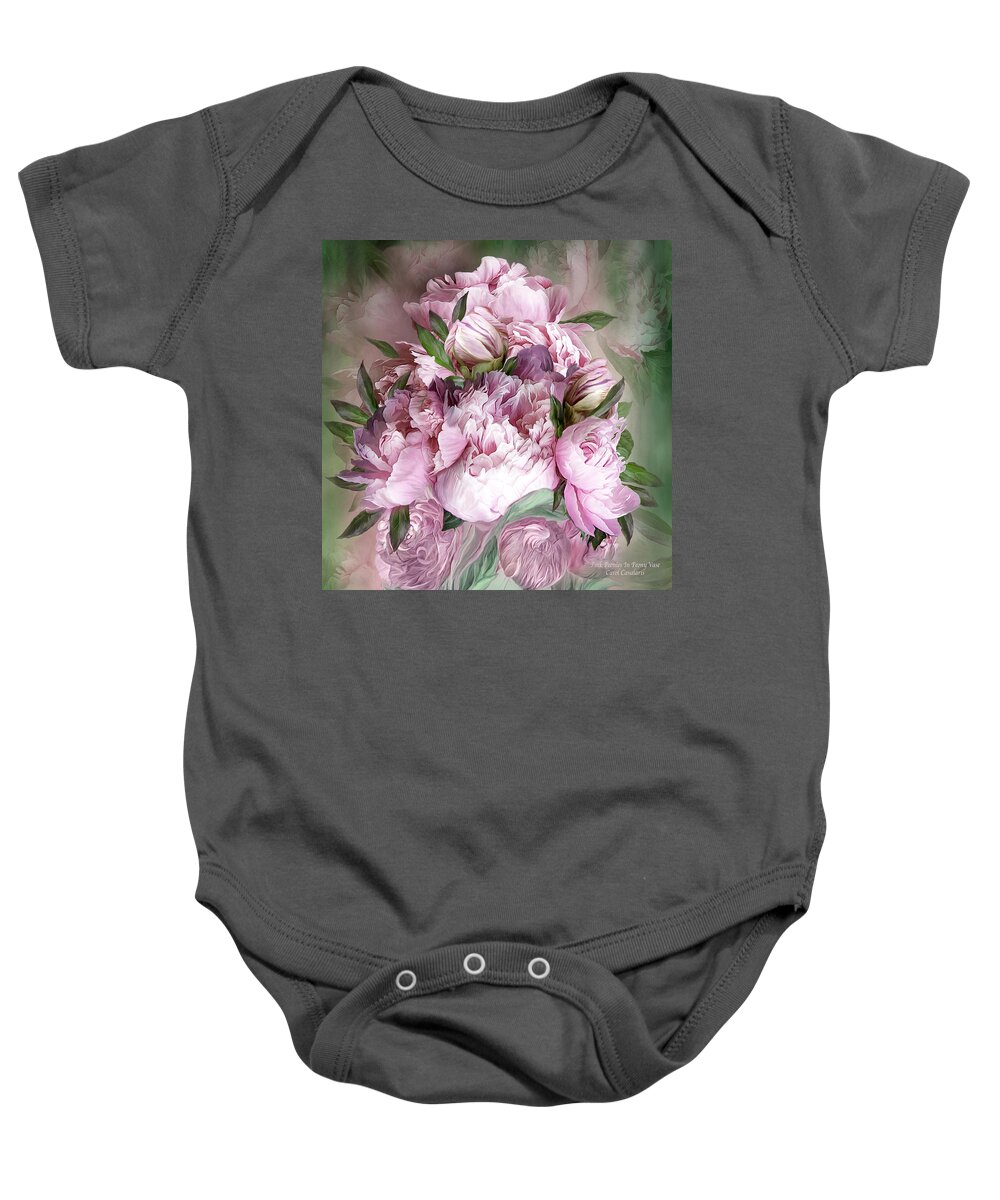 Peonies Baby Onesie featuring the mixed media Pink Peonies Bouquet - Square by Carol Cavalaris
