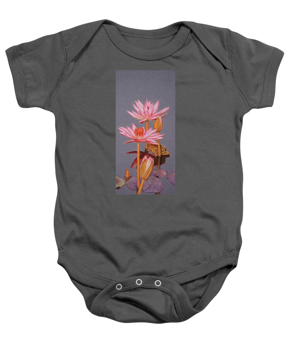 Pink Baby Onesie featuring the painting Pink Water Lilies by Marna Edwards Flavell