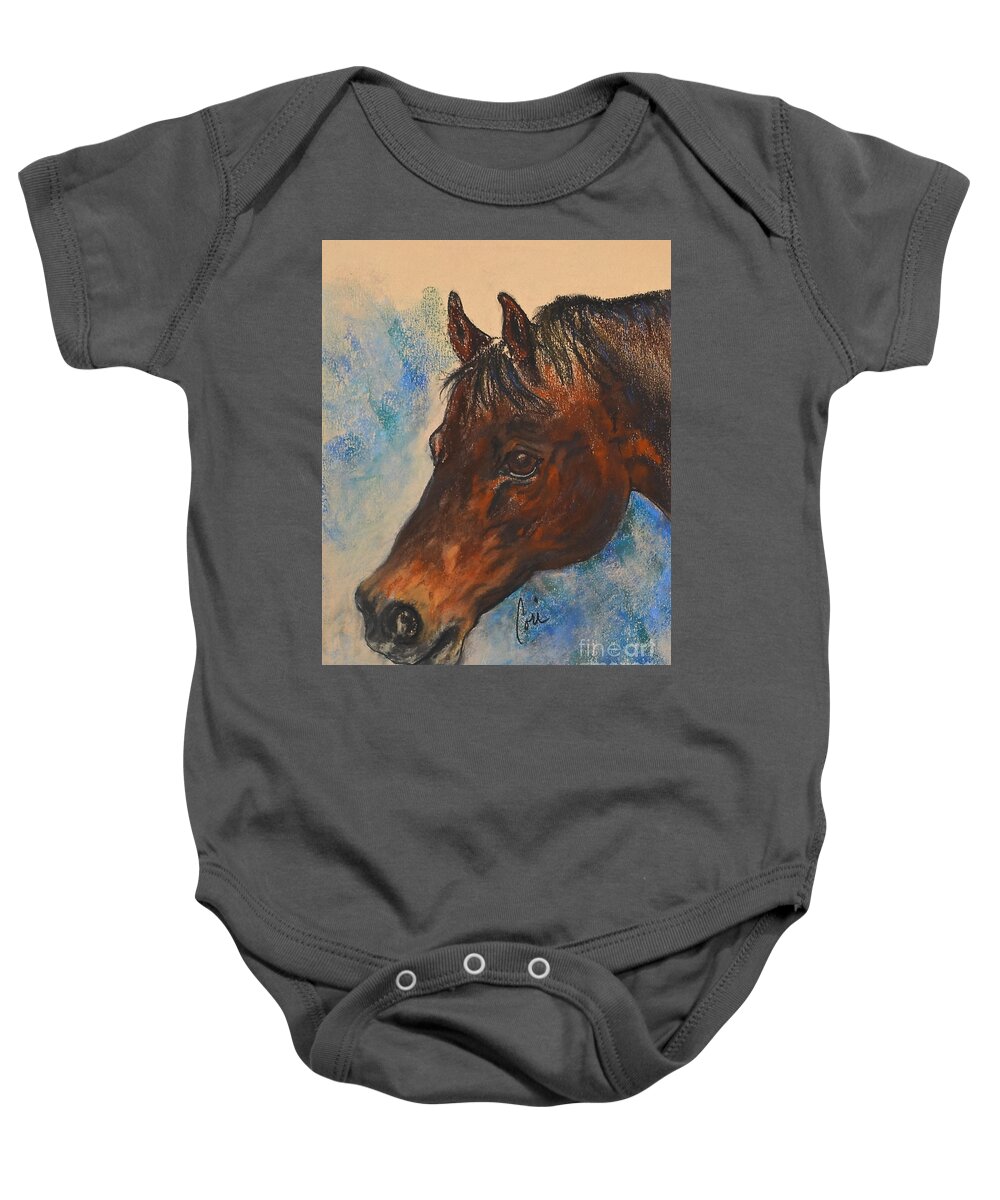 Horse Baby Onesie featuring the drawing Pony Up by Cori Solomon