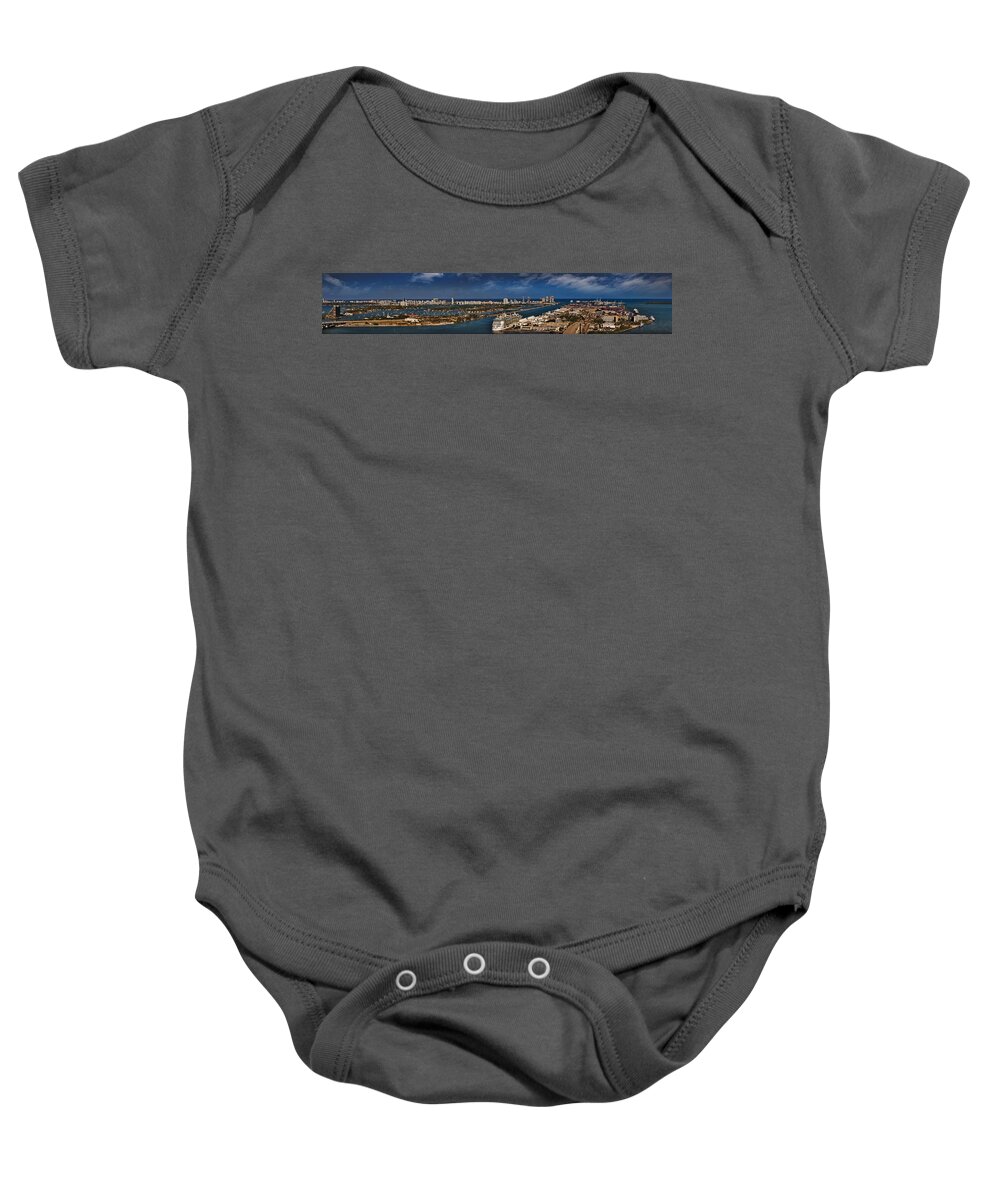 Metro Baby Onesie featuring the photograph Port Of Miami Panoramic by Susan Candelario