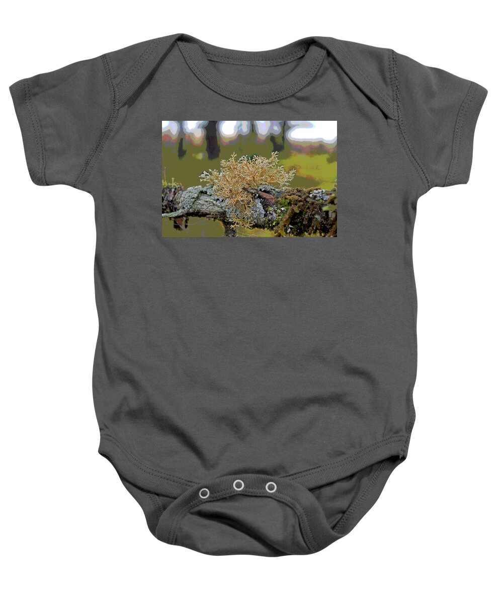 Antler Baby Onesie featuring the photograph Posterized Antler Lichen by Cathy Mahnke