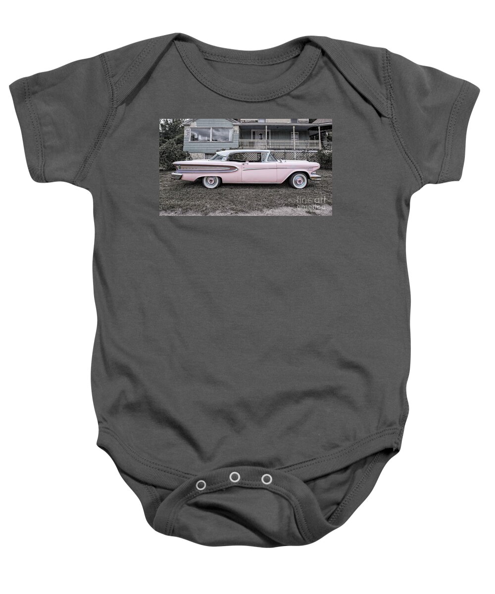Car Baby Onesie featuring the photograph Pretty in Pink Ford Edsel by Edward Fielding