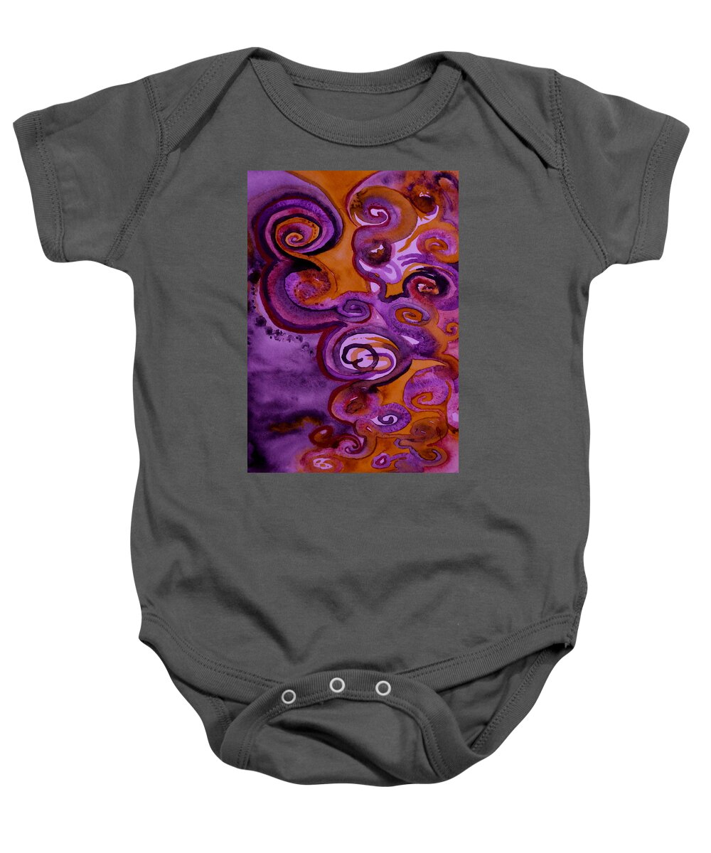 Abstract Baby Onesie featuring the painting Psychedelic Purple Erebor by Beverley Harper Tinsley
