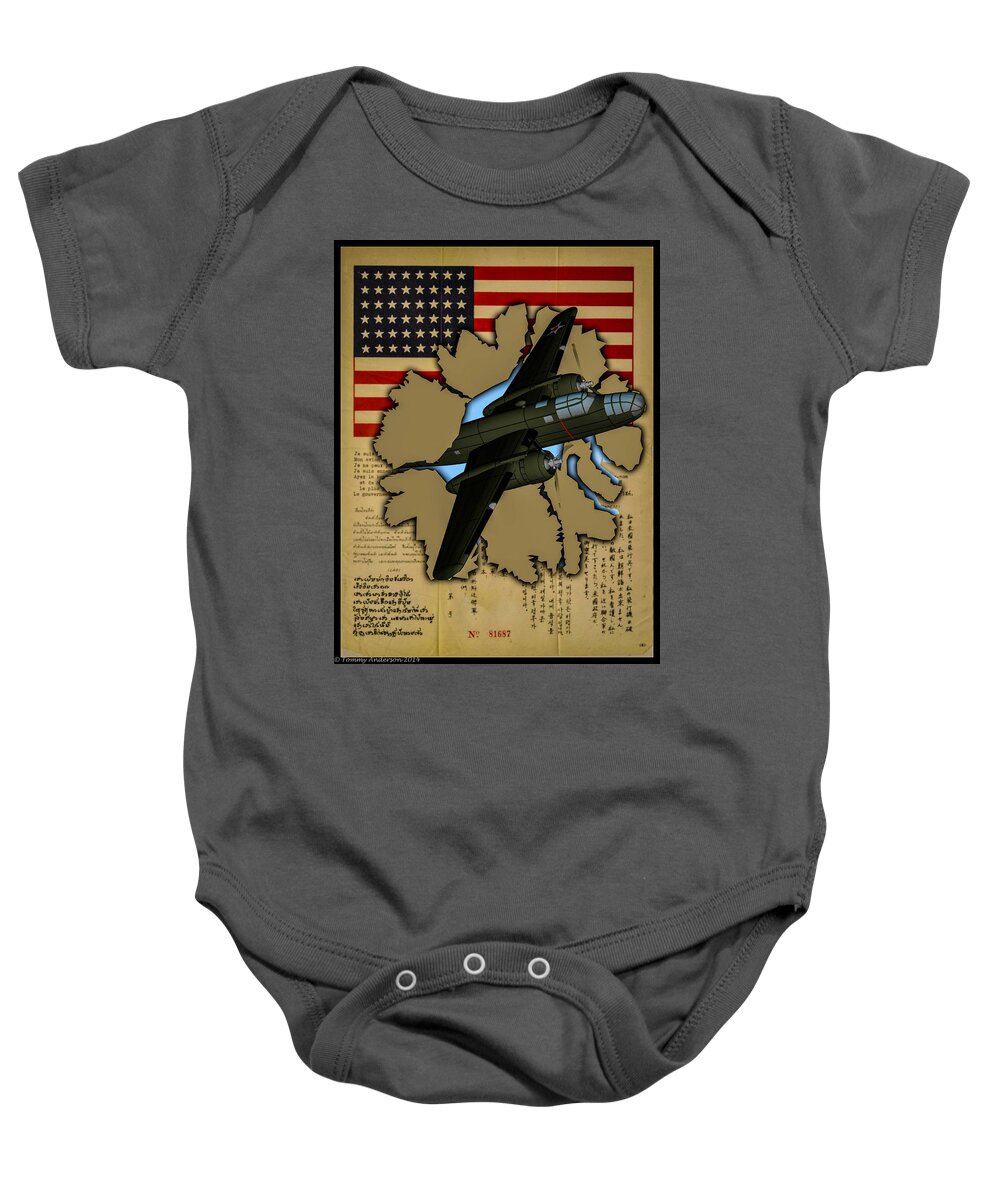 North American B-25 Mitchell Baby Onesie featuring the digital art Punching Through South Pacific 2 by Tommy Anderson