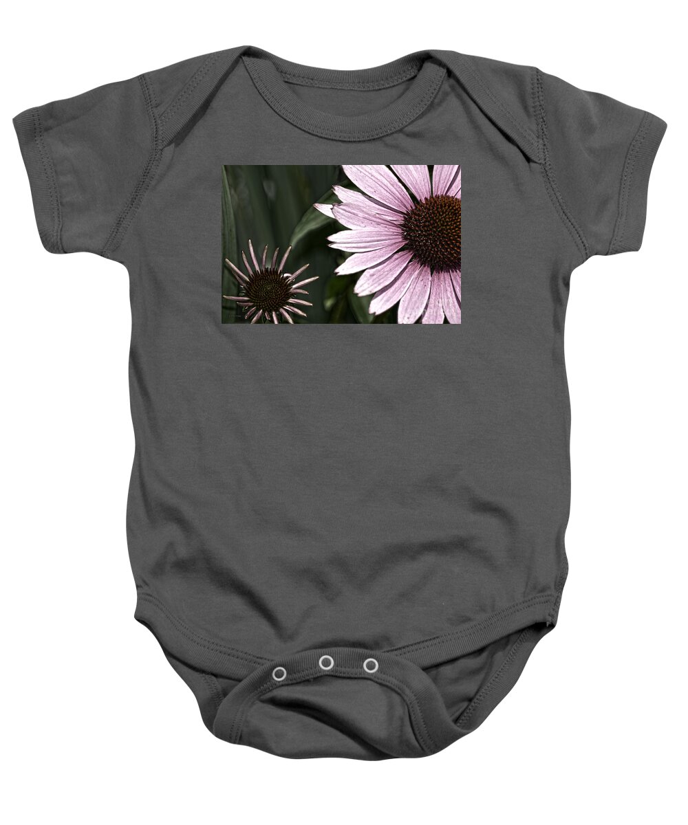 Purple Baby Onesie featuring the photograph Purple Coneflower Imperfection by Lesa Fine