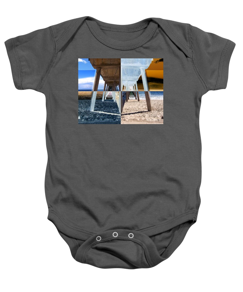 Hermosa Beach Baby Onesie featuring the photograph Quadrants of An Ocean Pier by Phil Perkins