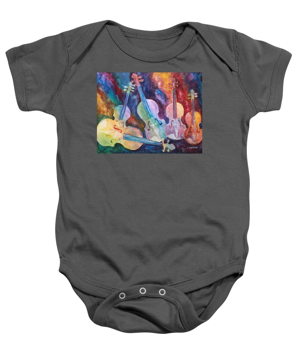Violin Baby Onesie featuring the painting Quintet in Color by Jenny Armitage
