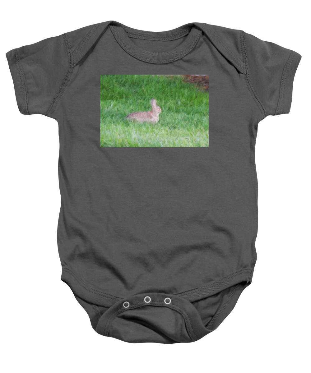 Rabbit Baby Onesie featuring the digital art Rabbit in the Grass by Michael Stowers