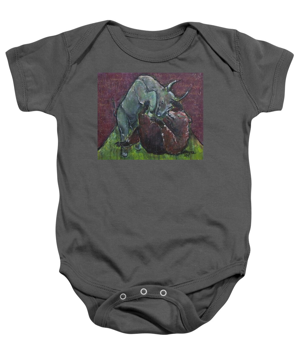 Stock Market Baby Onesie featuring the painting Rage and Roar by Laurie Maves ART