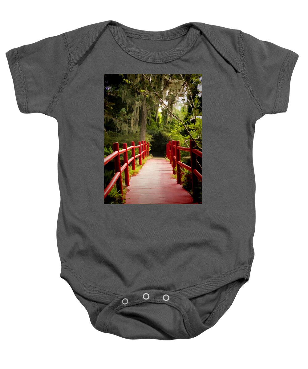 Painting Baby Onesie featuring the photograph Red Bridge in Southern Plantation by David Smith