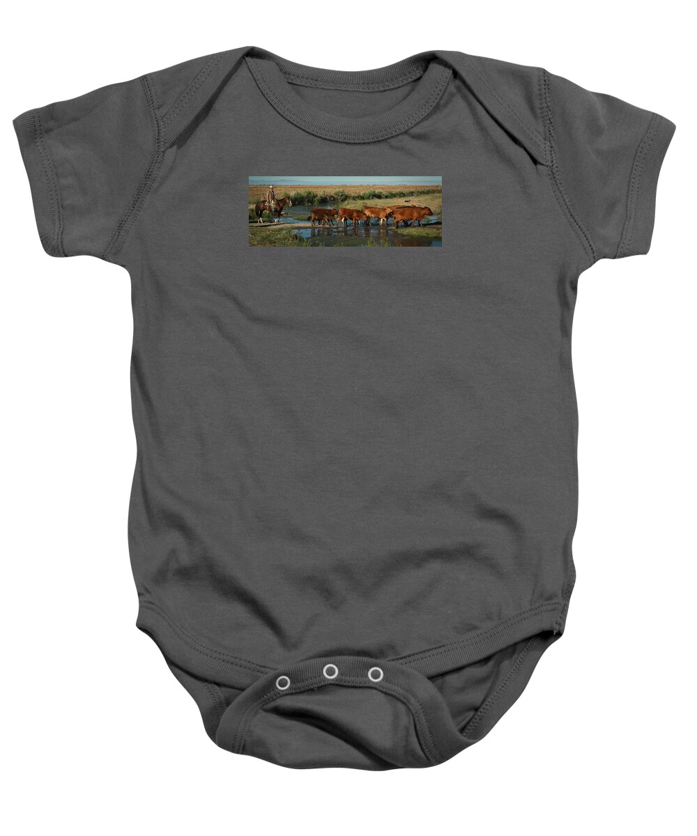 Cattle Baby Onesie featuring the photograph Red Cattle by Diane Bohna