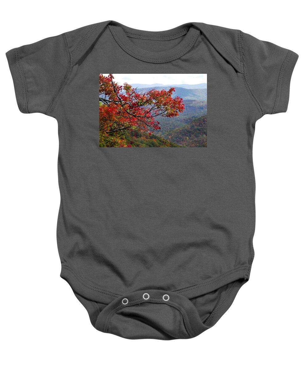 Landscapes. Printscapes Baby Onesie featuring the photograph Red leaves in the Blueridge by Duane McCullough