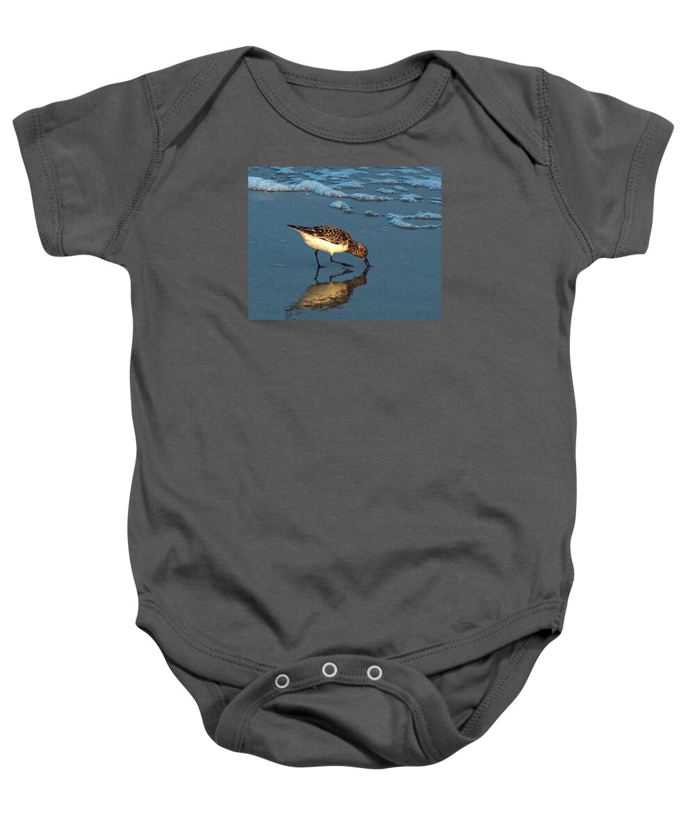 Sandpiper Baby Onesie featuring the photograph Reflection At Sunset by Sandi OReilly