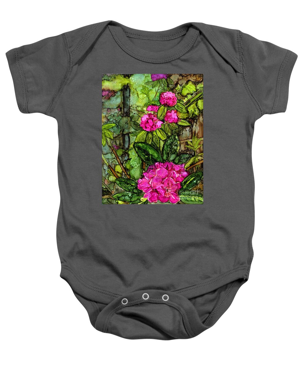 Rhododendrons Baby Onesie featuring the painting Rhodies by Vicki Baun Barry
