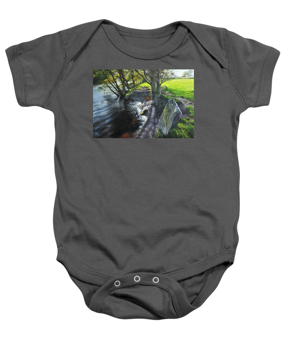 Landscape Baby Onesie featuring the painting River Dee at Rhug by Harry Robertson
