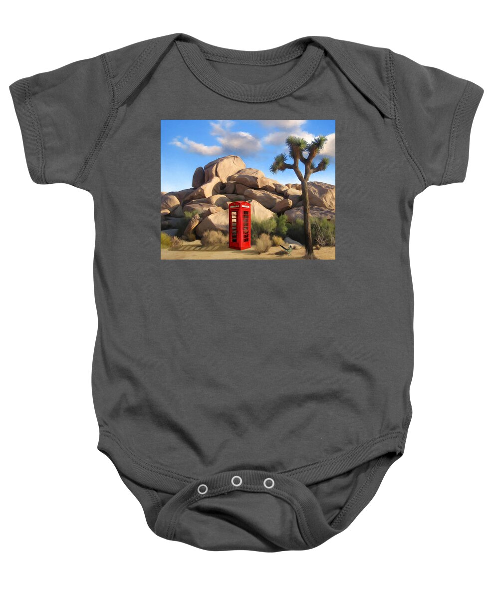 Desert Baby Onesie featuring the painting Phone Booth in Joshua Tree by Snake Jagger