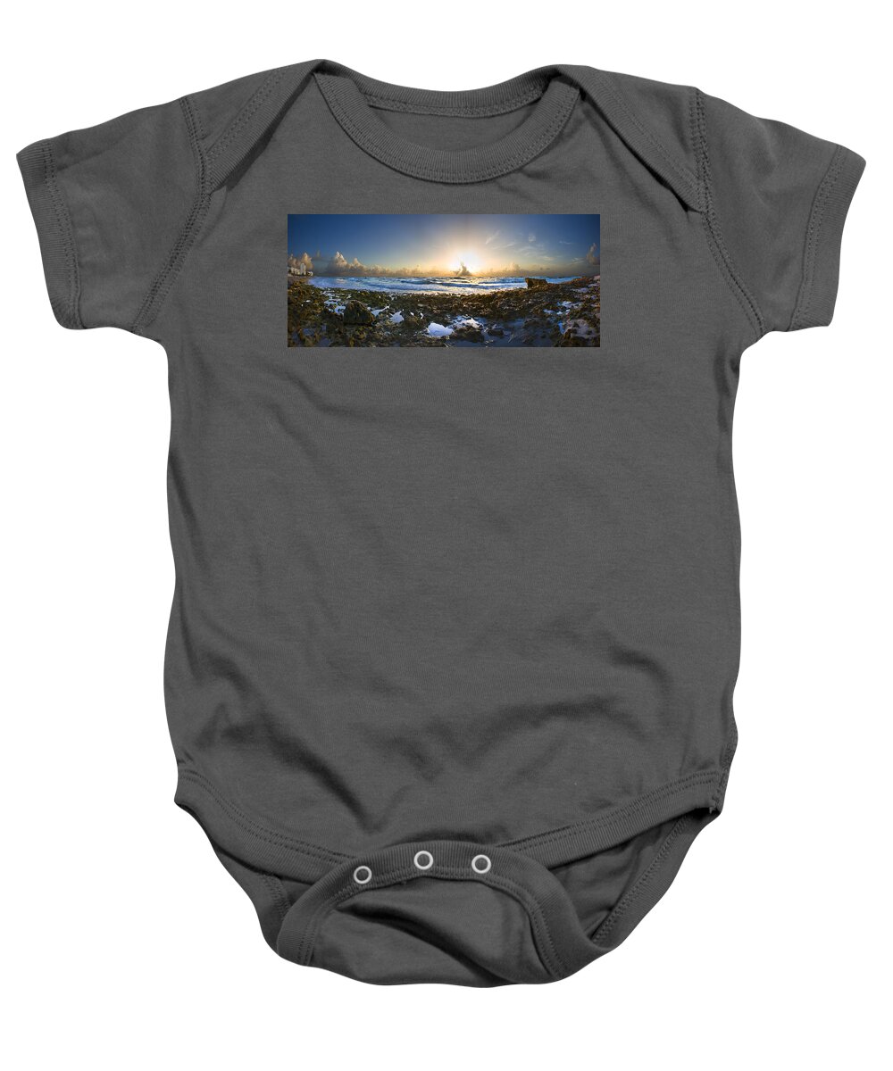Clouds Baby Onesie featuring the photograph Rocky Coast Panorama by Debra and Dave Vanderlaan