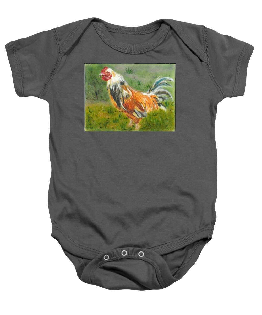 Rooster Baby Onesie featuring the painting Rooster Rules by Paula Emery