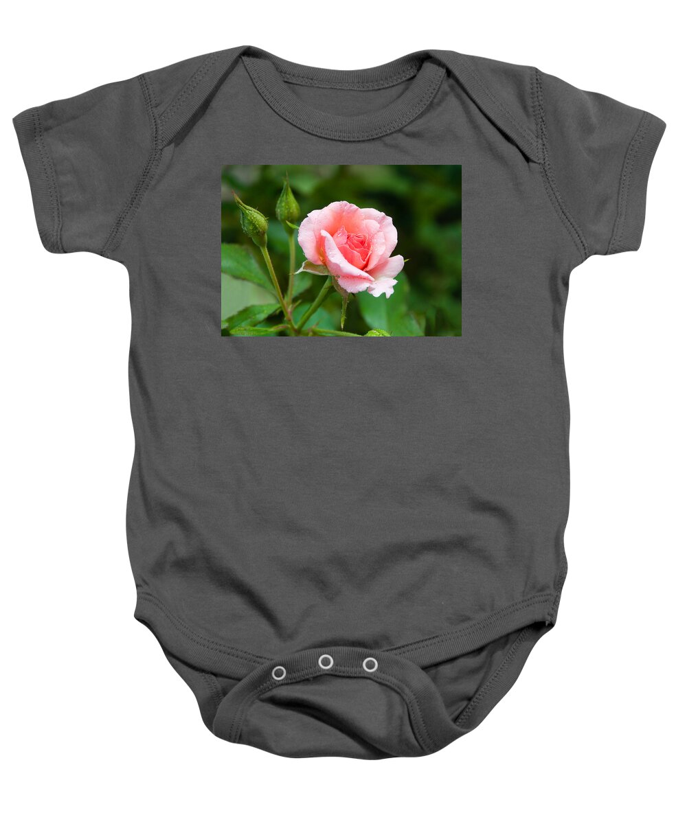 Rose Baby Onesie featuring the photograph Rose and Raindrops by Georgette Grossman