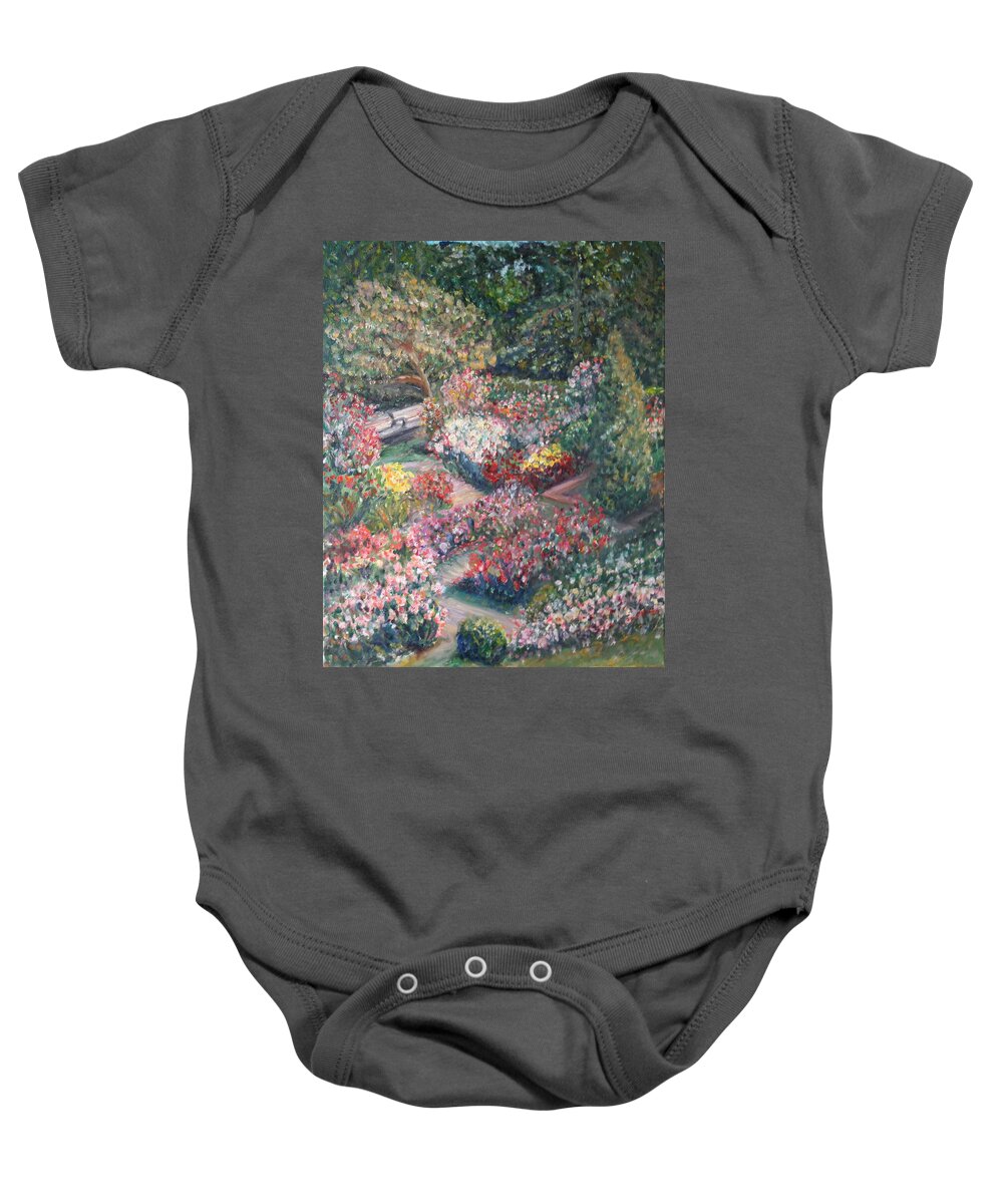 Impressionist Landscape Baby Onesie featuring the painting Rose Garden by Quin Sweetman
