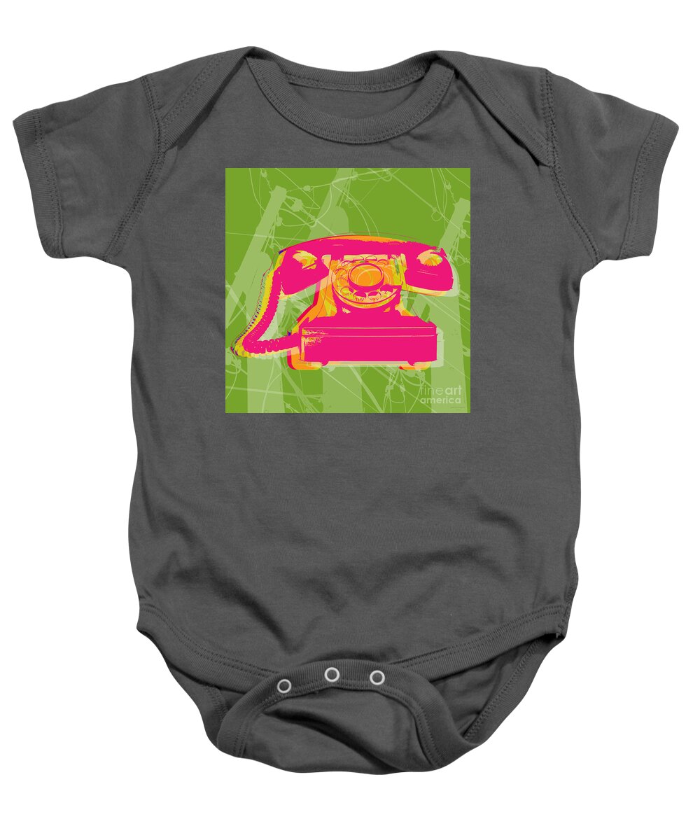 Pop Art Baby Onesie featuring the digital art Rotary phone by Jean luc Comperat