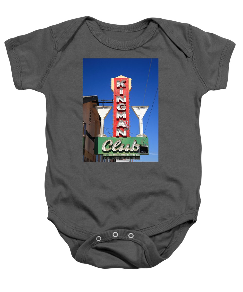 66 Baby Onesie featuring the photograph Route 66 - Kingman Club Neon 2012 by Frank Romeo