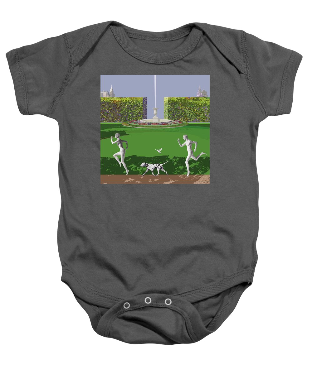 Landscape Baby Onesie featuring the painting Runners from Eden by Victoria Fomina