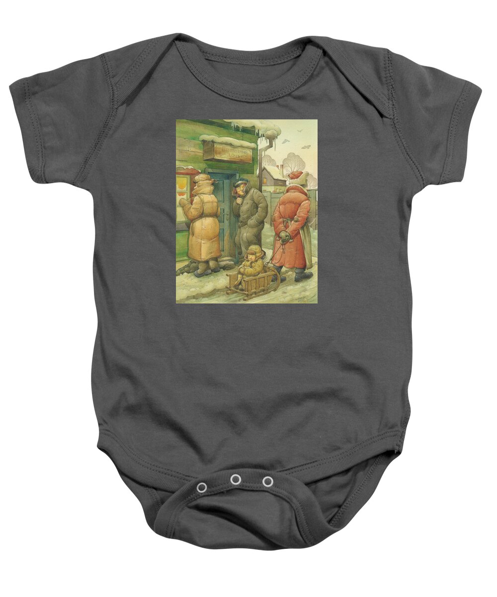 Russian Baby Onesie featuring the drawing Russian Scene 07 by Kestutis Kasparavicius