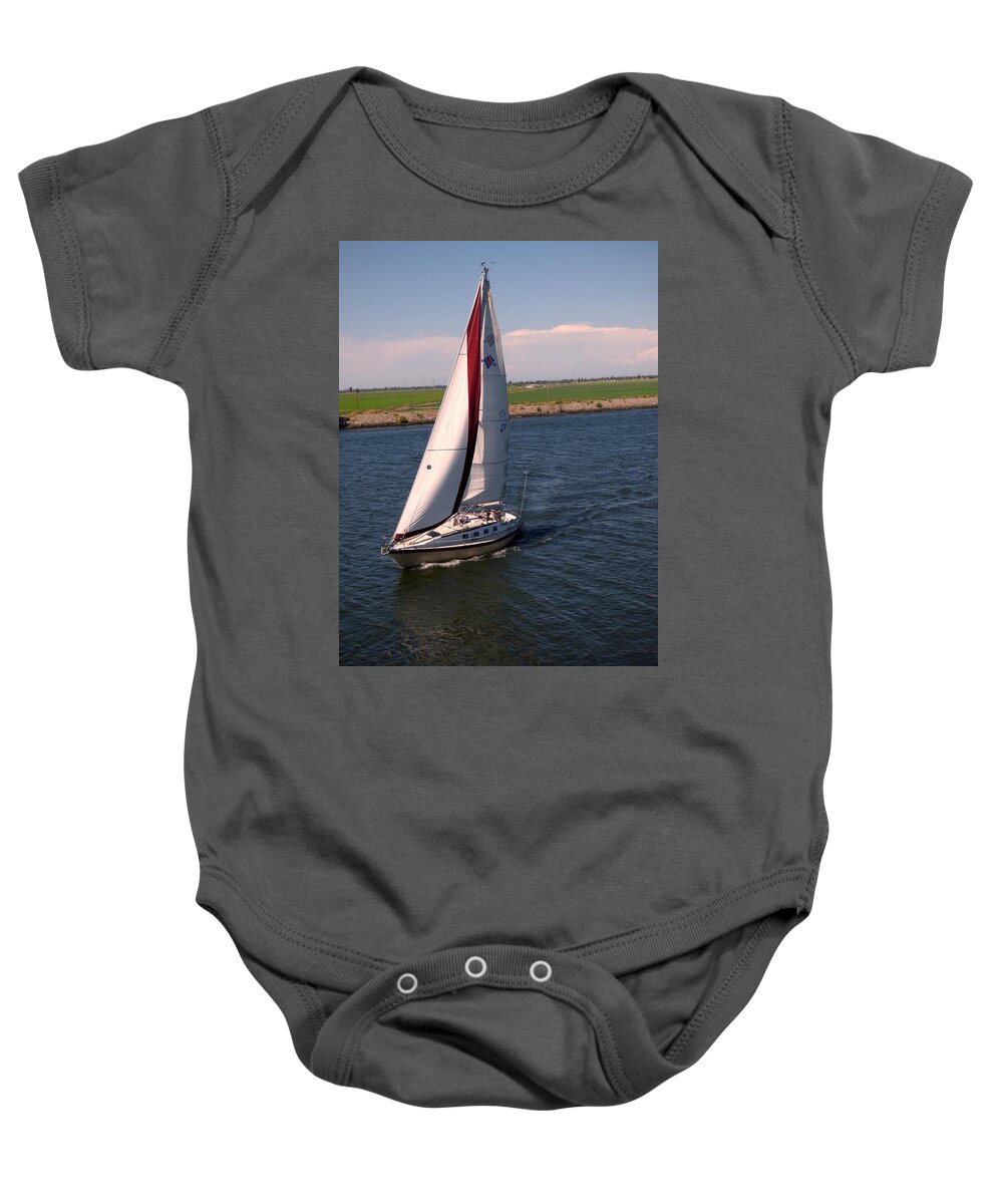 Pamela Patch Baby Onesie featuring the photograph Sailing the Delta by Pamela Patch