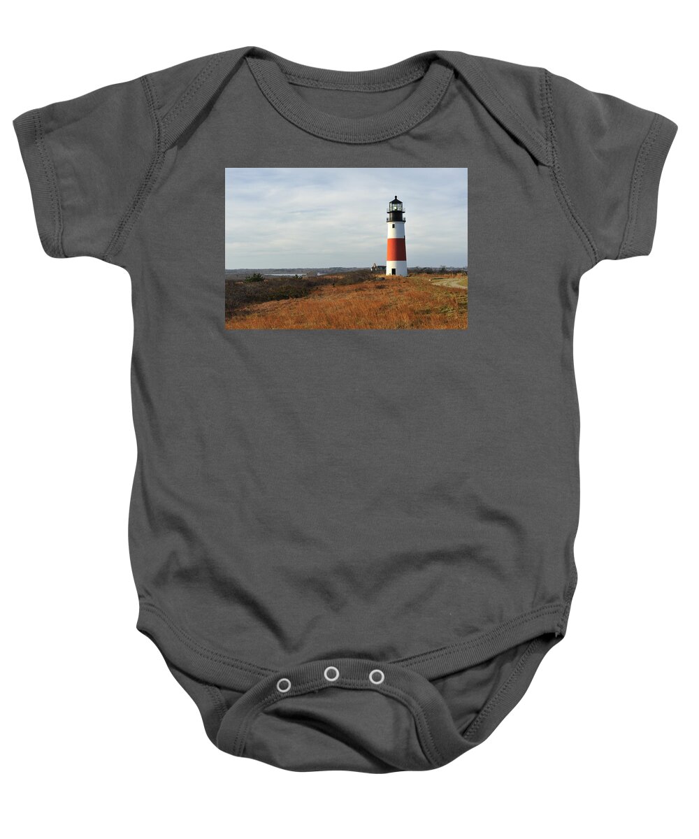 Lighthouse Baby Onesie featuring the photograph Sankaty Head Lighthouse Nantucket in Autumn Colors by Marianne Campolongo