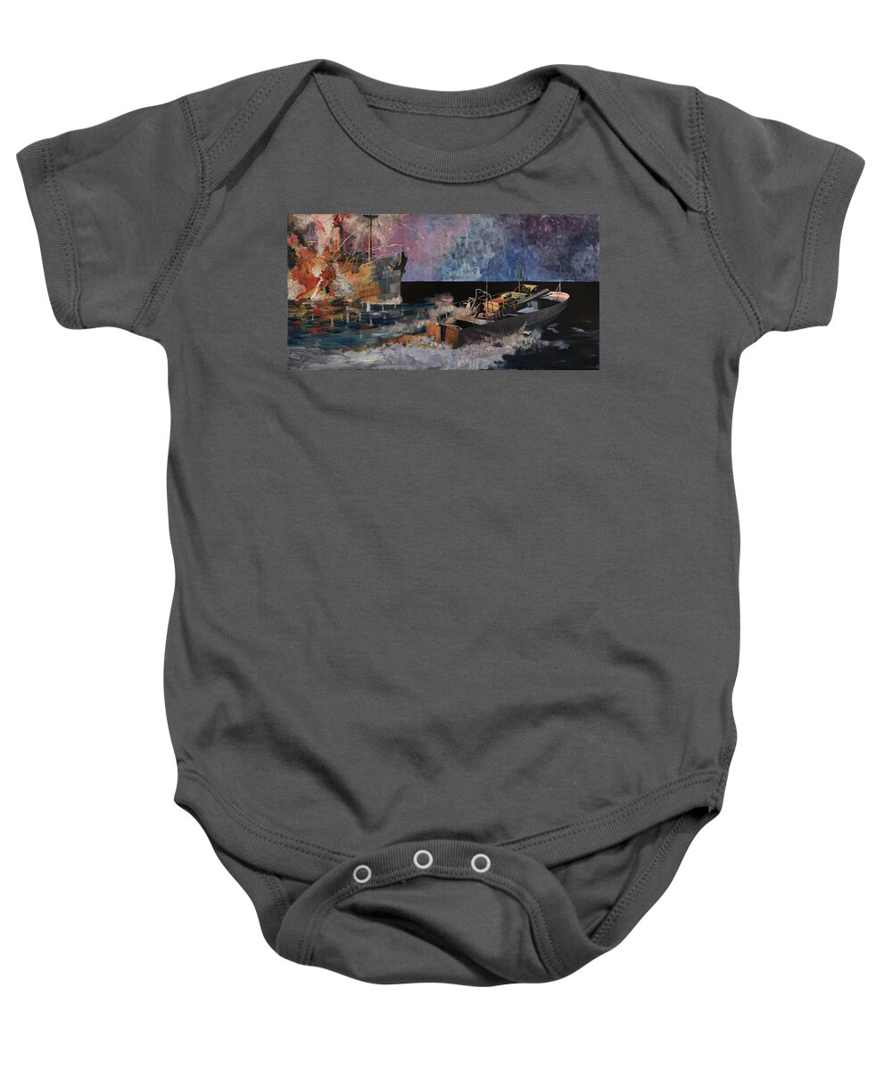 Ship Baby Onesie featuring the painting Santa Eliza Martyred by Ray Agius