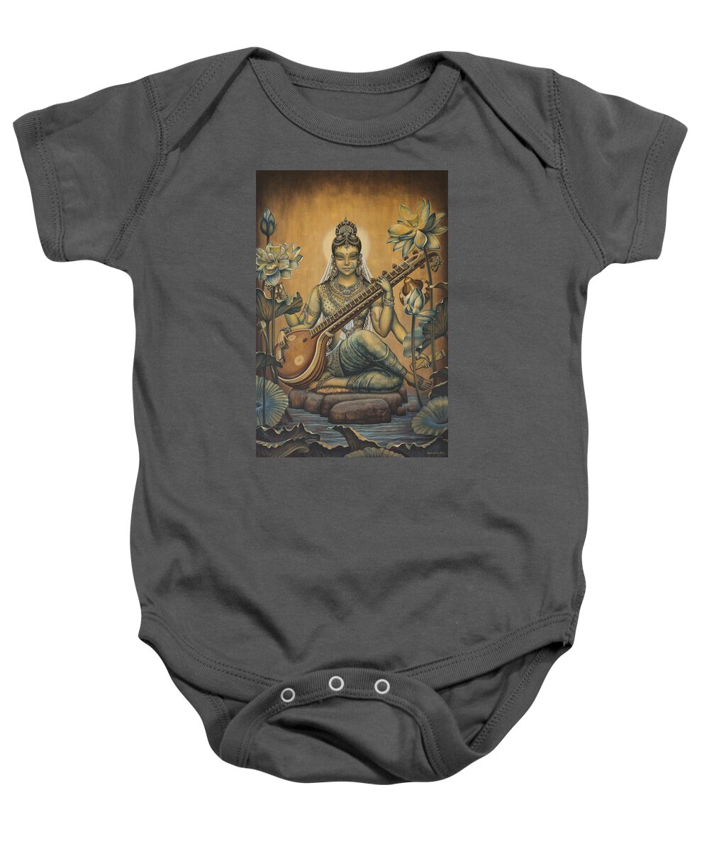 Sarasvati Baby Onesie featuring the painting Sarasvati Shakti by Vrindavan Das