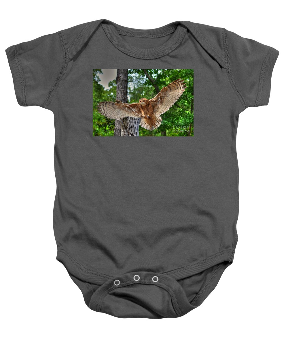 Owl Baby Onesie featuring the photograph Savigney's Eagle Owl Adult by Kathy Baccari