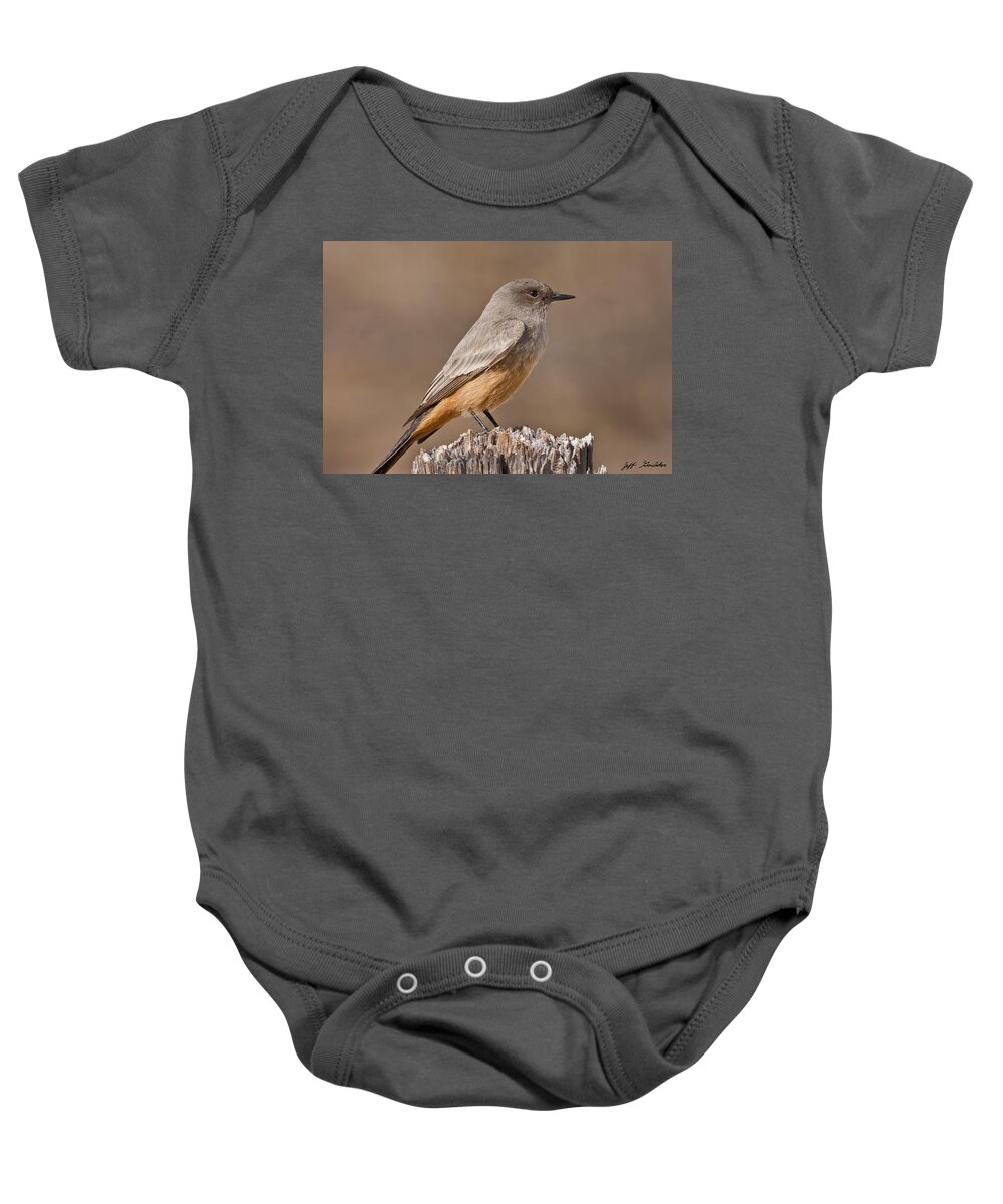 Animal Baby Onesie featuring the photograph Say's Phoebe on a Fence Post by Jeff Goulden