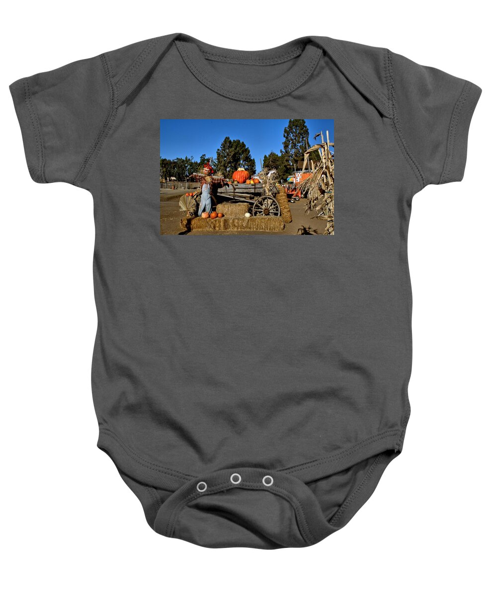 Seasonal Baby Onesie featuring the photograph Scare Crow by Michael Gordon