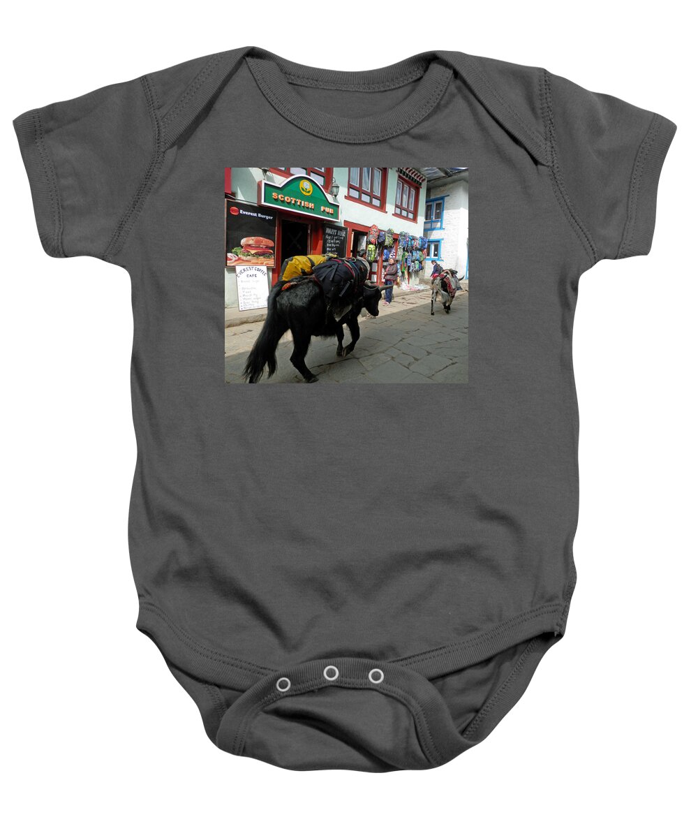 Pub Baby Onesie featuring the photograph Scottish Pub in Lukla by Pema Hou