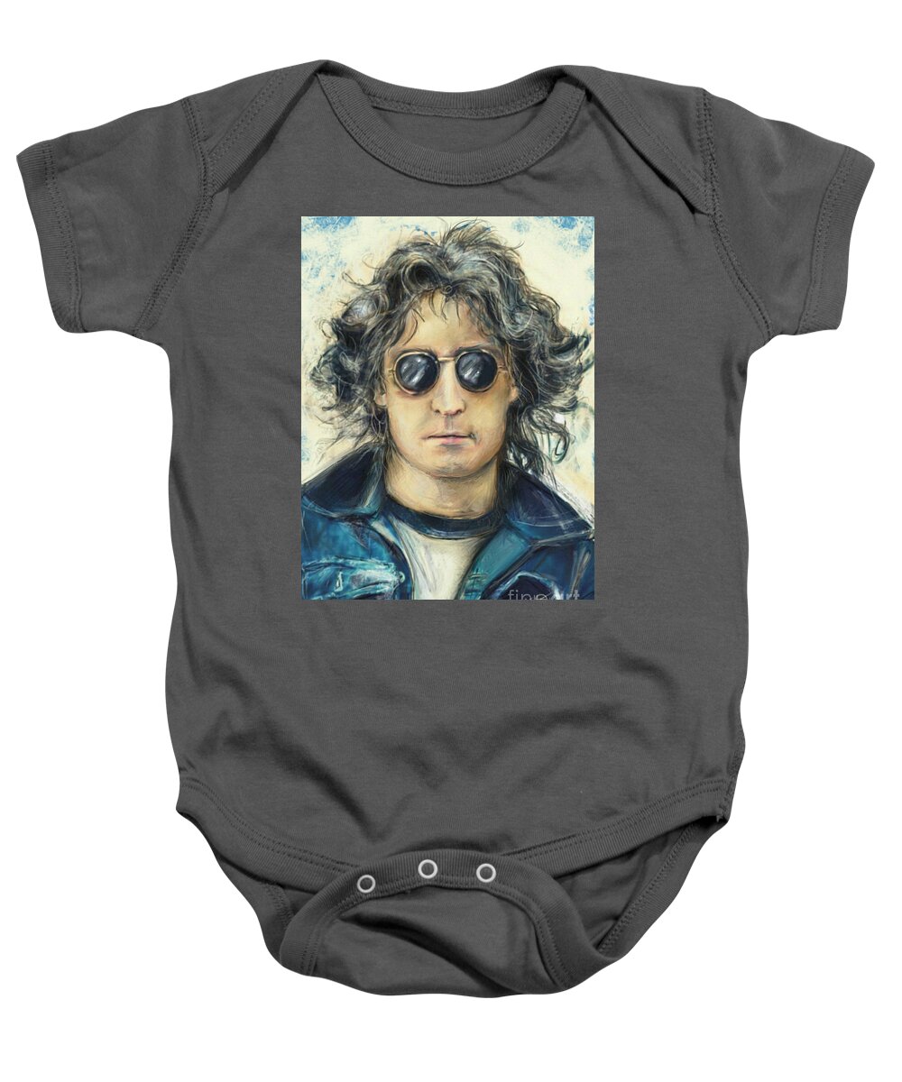 Music Baby Onesie featuring the mixed media Simply John Lennon by Mark Tonelli